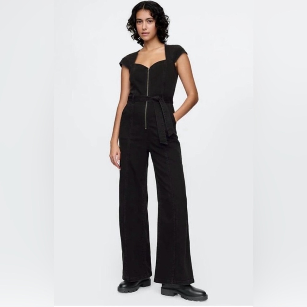 Gap Black Denim Zip-up Jumpsuit